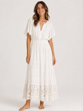 J Gee White Lace Hem Tiered Maxi Dress Plus Size 1X Boho NWOT